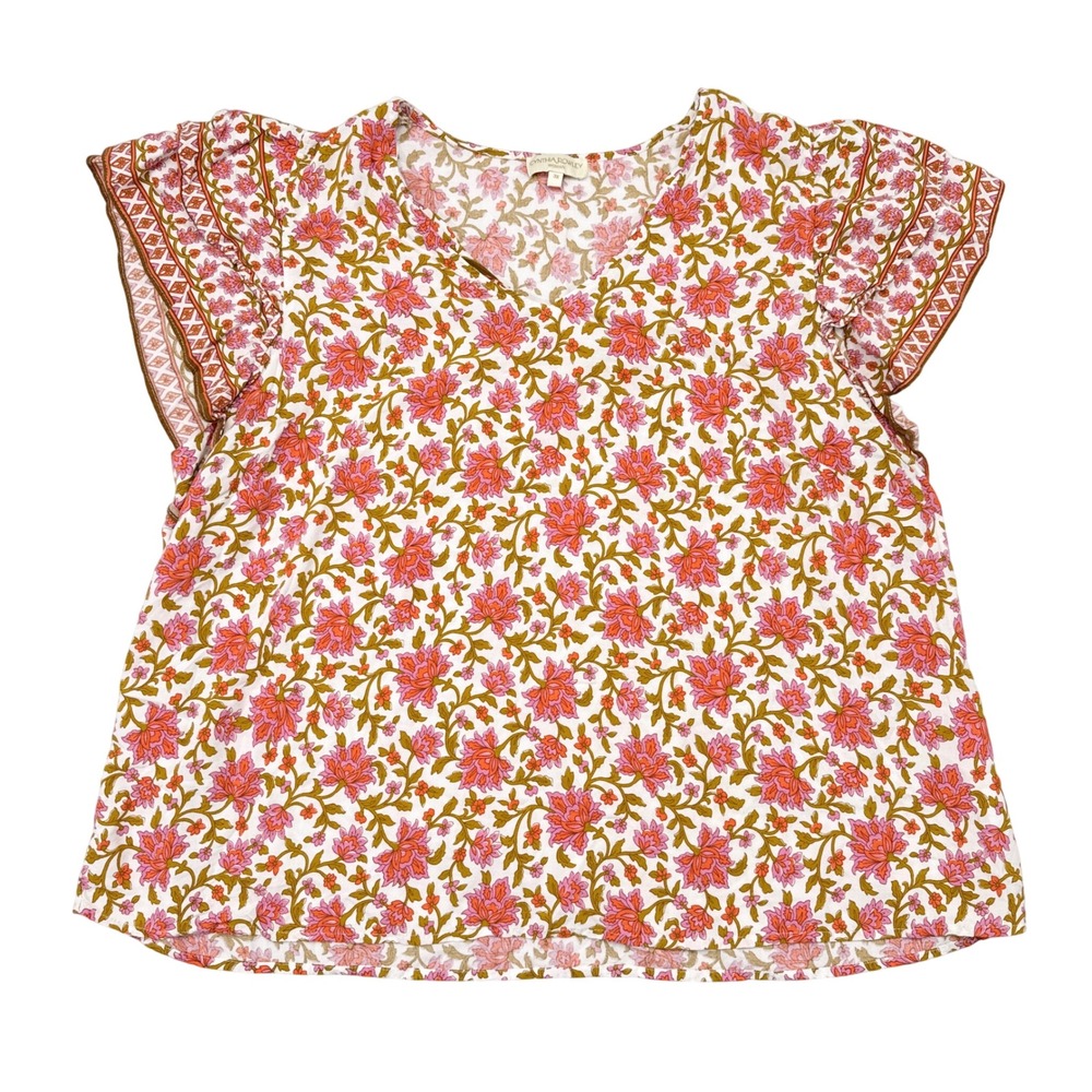 Cynthia‎ Rowley Top Plus Size 3X Pink Floral Flutter Sleeve Feminine Cute Chic